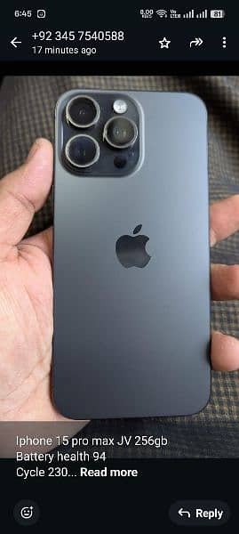 0345/7540588Iphone 15 pro max 256gb  Battery health 94 Cycle 232