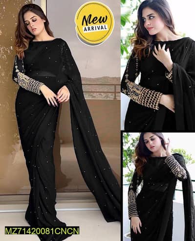 women silk sequins embroider stiched saree