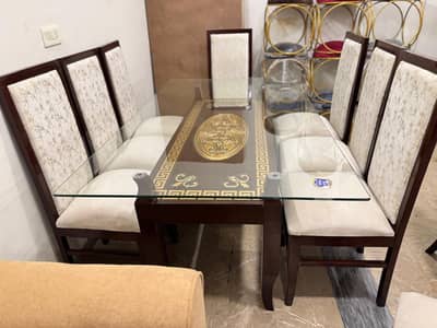 Dining Table | 8 Seater Dining | Solid Wooden+Top Glass Dining