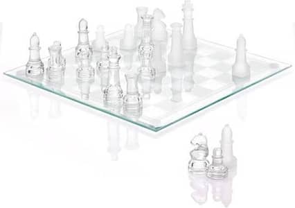 Frosted Glass Chess Set with Mirror Board