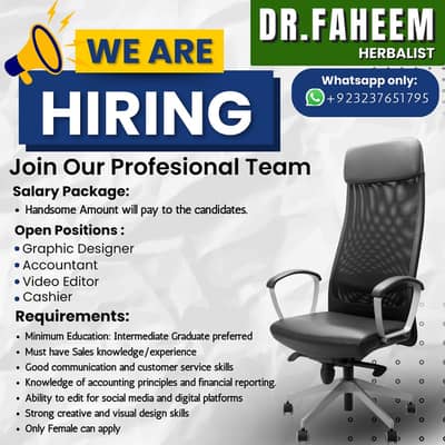 Hiring Staff for Company – Graphic Designer, Accountant, Video Editor