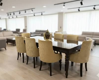 Dining Table | 6 Seater Dining | Solid Turkish Wooden+Top Glass Dinin