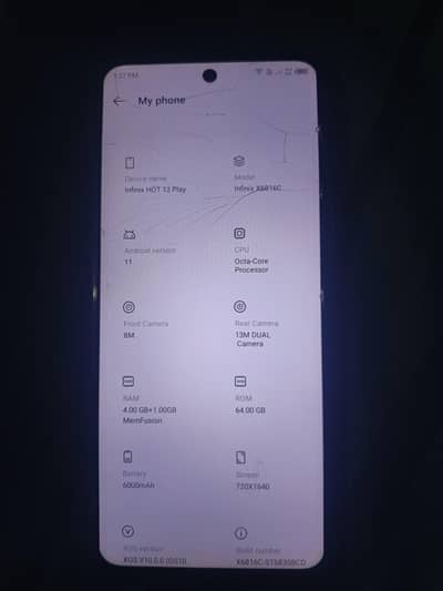 infinix hot 12play 4+3/64 6000mah battery