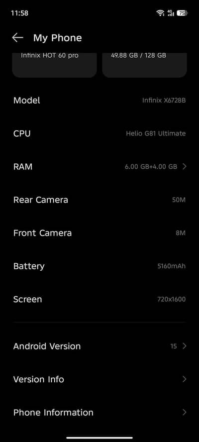 infinix hot 60i 6+6 /128 wala new 2 din huwa abi lia