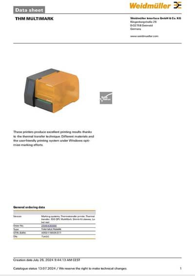 Weidmuller THM Multimark Industrial Printer