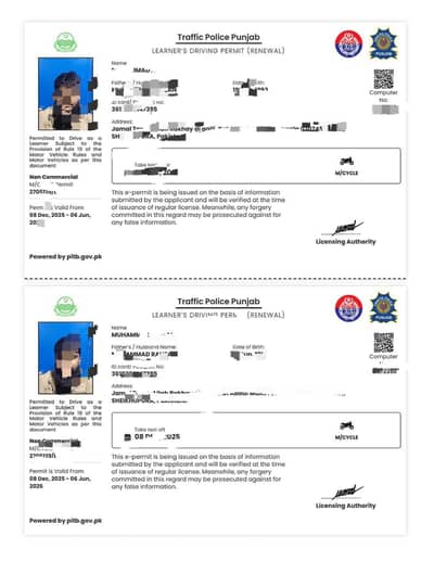 Learning Licence and Renewal of Traffic Licence