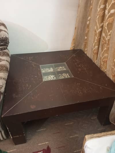 Wooden Table with Glass Top