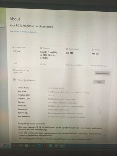 Dell i5 2nd generation 3.10ghz 12gb ram