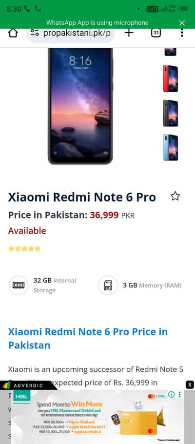 REDMI NOTE 6 PRO . . . . 4/64  pta approved