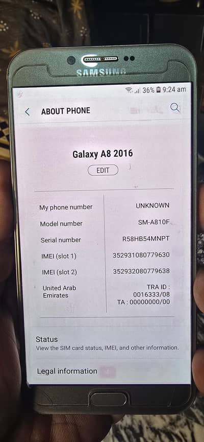 Samsung Galaxy A8 2016 Super Condition PTA Approved