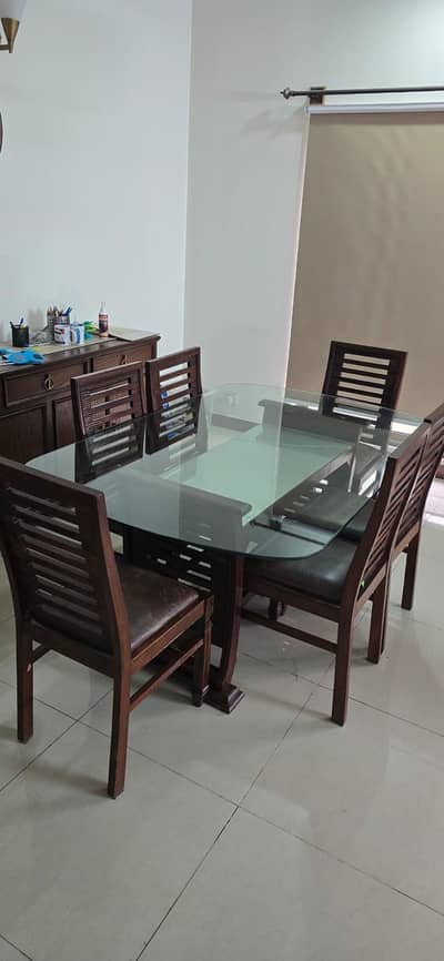Wooden Dinning Table with Glass Top