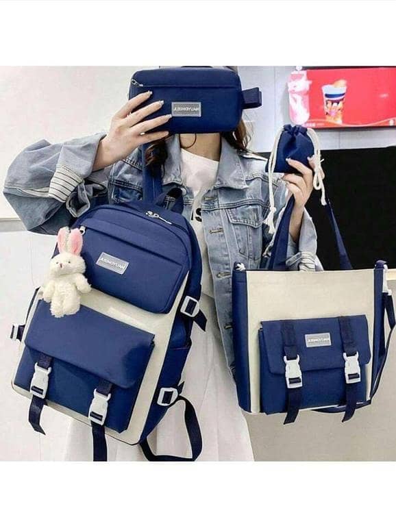 High Quality 4Pcs/Set Canvas Cute Laptop Bags For Ladies /School Bags For Girls And Boys/ School Bag /Laptop Backpacks /Women Book Bags/ College Travel Backpacks Women Backpacks