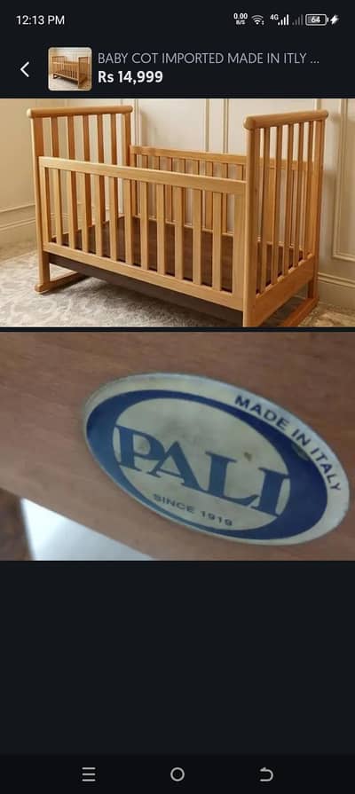 BABY COT WOODEN IMPORTED MADE IN ITLY