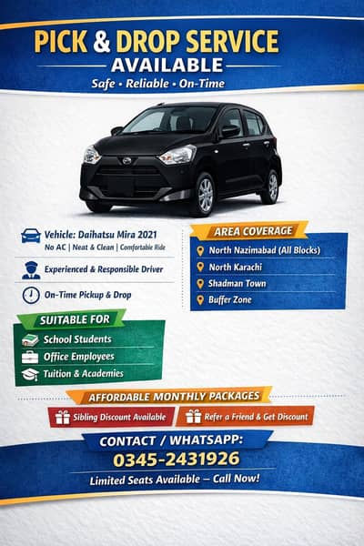  Daihatsu Mira 2021 Pick & Drop Service