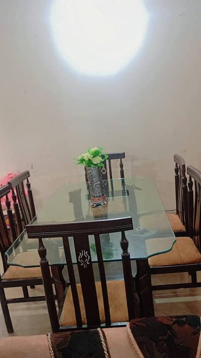 6-Seater Wooden Dining Table with Glass Top