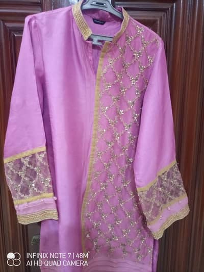 Pink and gold fancy shirt  and plain  dupatta