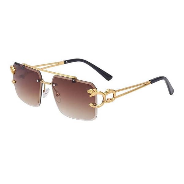 Leopard Rimless Sunglasses with Double Bridges and Gradient Lenses - UV400 Protection