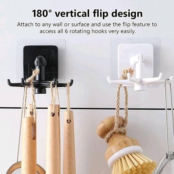 Easy-Install 360° Rotating Kitchen Hook - Self-Adhesive No-Drill Wall Mount for Utensils, Pots & Spoons - Expandable Storage Rack