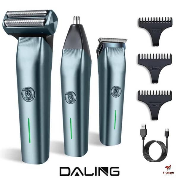 DALING DL-9218 3-in-1 Rechargeable Hair Trimmer, Shaver, and Nose Trimmer for Men