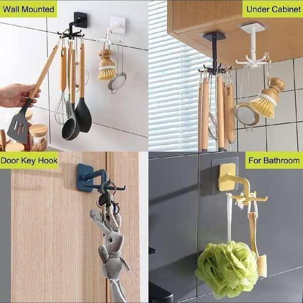 High Quality premium Black/White wall hook 360 ó Hooks Kitchen 360 Rotating Hook Kitchen Storage Rack -| Kitchen Storage Organizer- Hanging Utensils Organizer - Kitchen Spoon Holder-Kitchen Cabinet Storage Organizer
