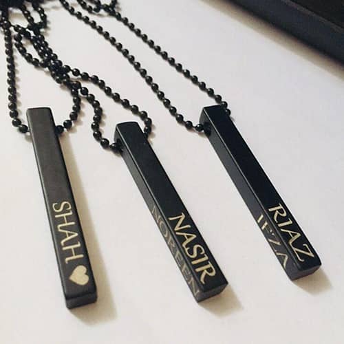 Customized Bar Necklace Name,Birth Date 3D ENGRAVED Vertical Bar Pendant