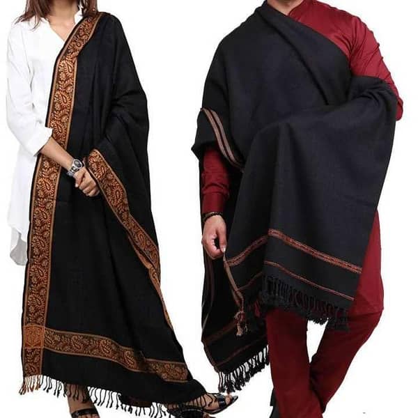 Couple Pack 2 Black Dhussa & Kashmiri Shawls For Men & Women