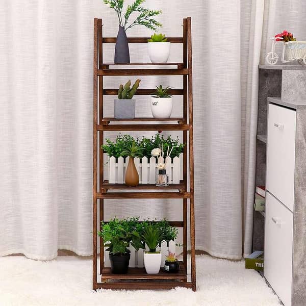 4 Wooden Ladder Folding Book Shelf Stand Plant Flower Display Shelving Rack