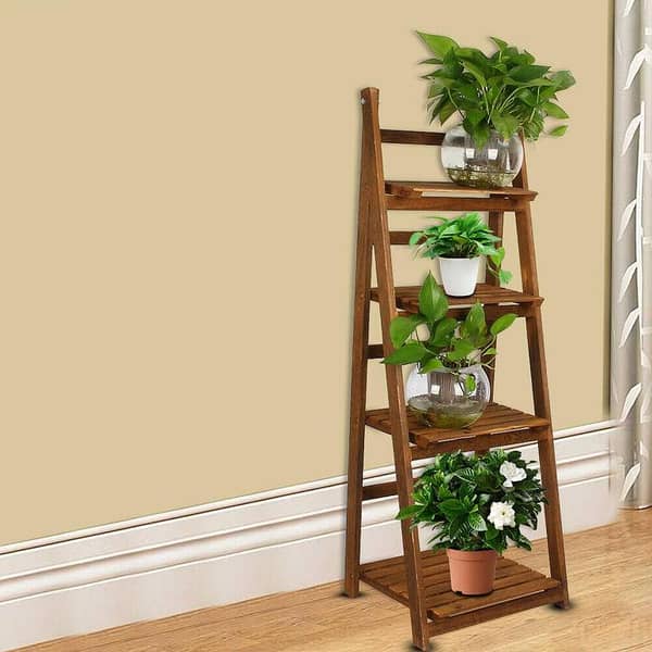 4 Tier Wooden Ladder Folding Book Shelf Stand Plant Flower Display Shelving Rack