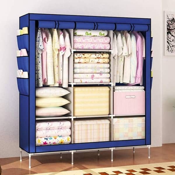 DIY Pink 3-Door Portable Folding Wardrobe Cupboard