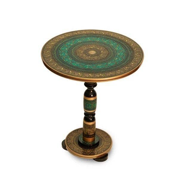 Hand Crafted Naqshi Round Coffee Table Made With Sheesham Wood - Lacquer Finish And Wax Polish ( Random Color and Design )