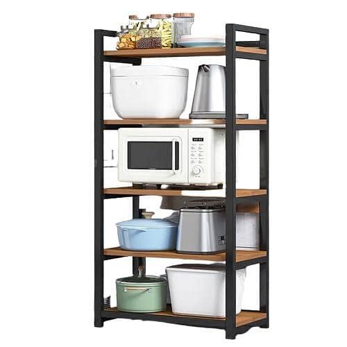 5-Tier Wooden Storage Rack for Microwave Ovens - Space-Saving Kitchen Shelf by Bean Bag Pakistan