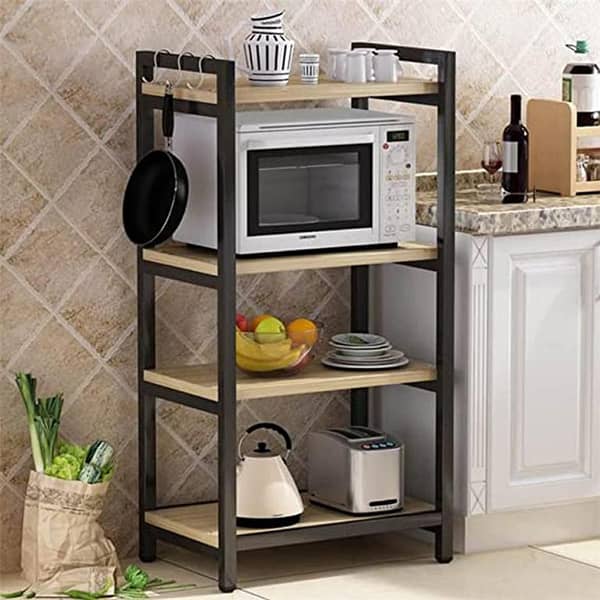 4-Tier Kitchen Organizer Rack with Wooden Shelves and Metal Frame for Space-Saving Storage