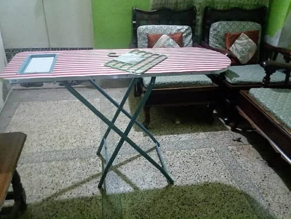 Adjustable Folding Iron Stand with Wooden Top - Multicolor