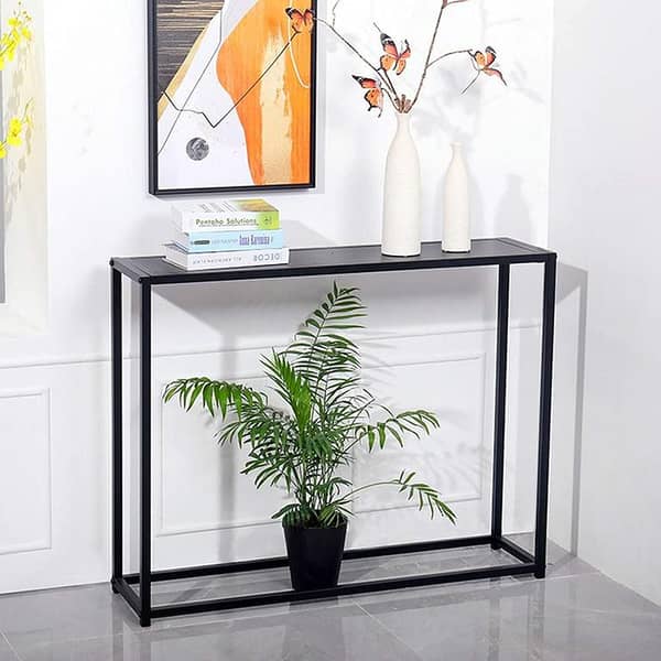 Narrow Console Tables Metal Frame & Marble Boards Panel, Living Room Hallway Entryway Table