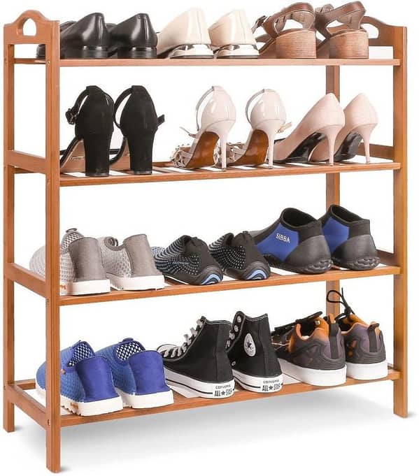 Bamboo Wood Multi-Purpose Shoe Rack with 4 Shelves for Storage