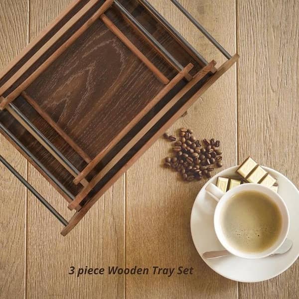 Wooden Serving Tray Tea Trays with handles Set of 3 Light Excellent Quality.