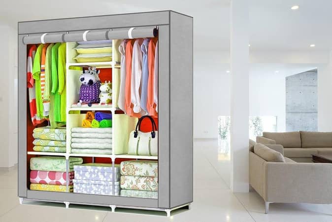 Home Closet Portable Folding Wardrobe with 3 Hanging Options and Printed Design