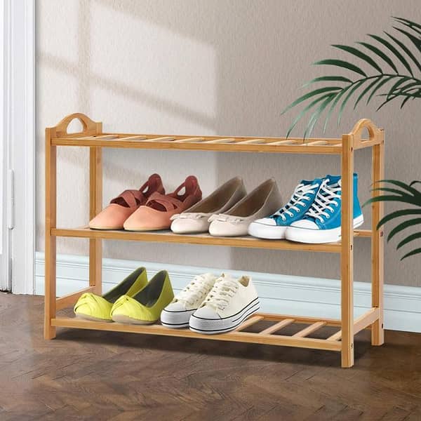Folding Wooden Shoe Rack Storage Organizer with Options for 3, 4, or 5 Layers