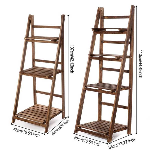 Wood Folding Ladder Flower Stand and Folding Bookshelf for Hallway - Plant and Flower Display Rack