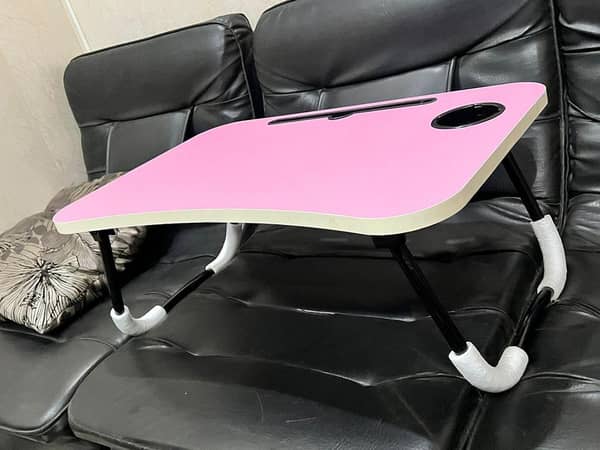 Folding Wooden Laptop Stand with Cup and Tab Holders - Ideal for Bed and Study Use