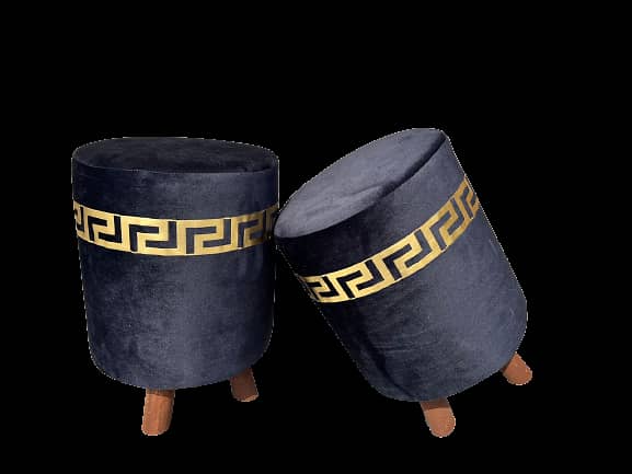 Ottoman Stool for Living Room - Metallic Side Table and Foot Rest - Velvet Upholstered Home Furniture