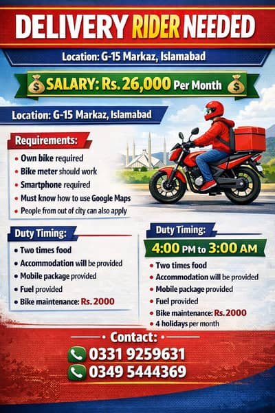 WE NEED 2 EXPERIENCE DELIVERY RIDER FOR OUR RESTAURANT