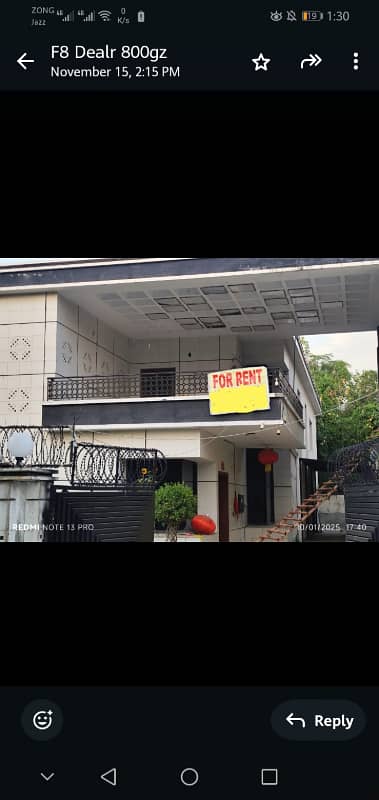 F/8 Full House For Rent 800sq Yrds Islamabad