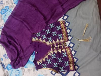 Fancy Wedding Wear 3 piece Long Shirt Sharara Long frock silk chiffon