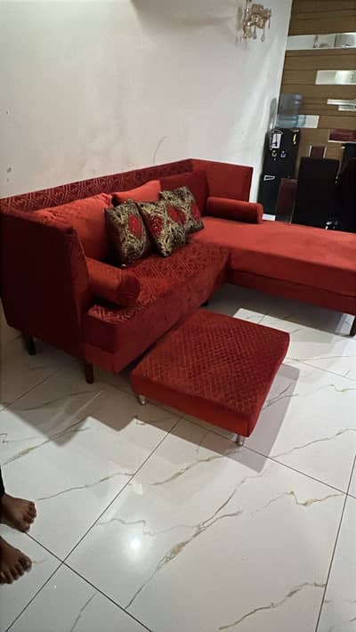 L shape sofa set red velvet