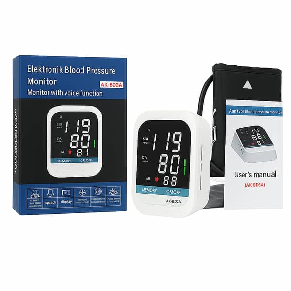 Digital Blood Pressure Monitor Machine Arm Style - Automatic BP Monitor with Voice Function, Memory Storage & LED Display (AK-B03A)