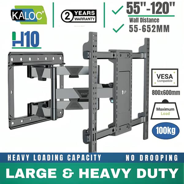Heavy Duty TV Wall Mount Bracket | 55-120 Inch LED LCD OLED Screen | Full Motion Adjustable | 100KG Load Capacity | VESA Compatible 800x600mm | Moveable & Extendable TV Stand