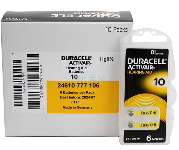 Duracell EasyTab/Activair Type 10 Hearing Aid Batteries - Box of 10 Packs
