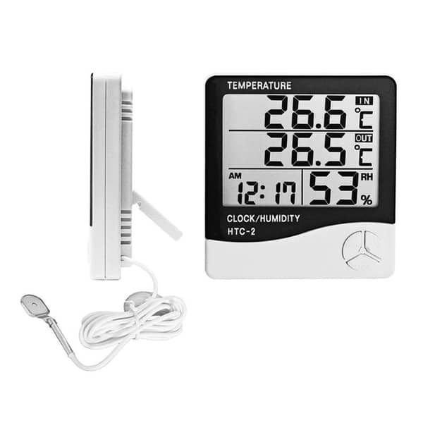 HTC-2 Digital LCD Temperature & Humidity Meter | Indoor Outdoor Thermometer Hygrometer with Sensor | Room Temperature Monitor, Wall & Desk Clock, Alarm Beep, Greenhouse, Egg Incubator, Fish Tank, Home Weather Station
