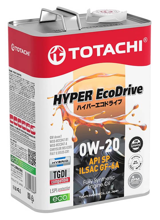 Totachi Hyper EcoDrive 0W-20 Fully Synthetic Engine Oil - API SP, ILSAC GF-6A, Compatible with Hybrid & TGDI, 4L